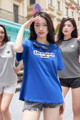 AP135X24 - Áo cotton xanh bích thêu xù Imagine