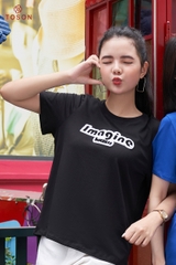 AP135B24 - Áo cotton đen thêu xù Imagine