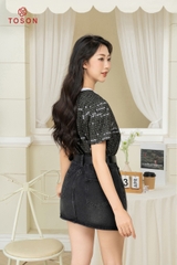 AP150B24 - Áo cotton đen cổ tròn, in chữ full áo