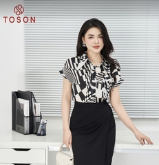 12078K14 - Áo lụa kẻ đen trắng tay zắc lăng