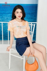 AP127C24 - Áo cotton loang Cam in chữ decan