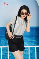 AP129G24 - Áo cotton kẻ ghi thêu hình mặt cười