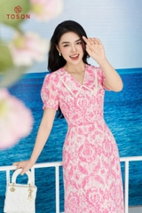 43048P94 - Đầm dáng xòe, chiffon hồng họa tiết