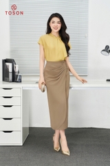 30022N14 - Chân váy trượt hàn nâu, tà bong xếp ly (Limitted)