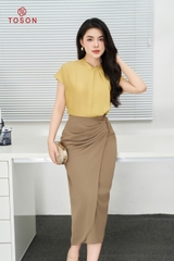 30022N14 - Chân váy trượt hàn nâu, tà bong xếp ly (Limitted)