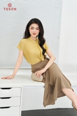 30022N14 - Chân váy trượt hàn nâu, tà bong xếp ly (Limitted)