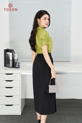 38014B94 - Chân váy đen xếp ly dáng  dài cạp chun sau- xước nhật