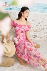 48076H94 - Đầm maxi hoa trễ vai đính hoa