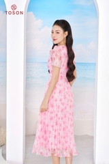 40049P14 - Đầm tơ hồng dập ly xòe