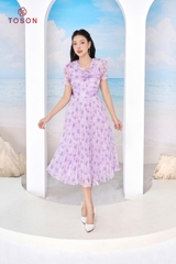 40049T14 - Đầm tơ tím dập ly xòe