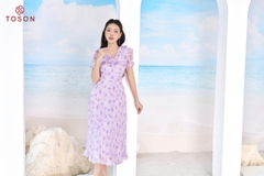 40049T14 - Đầm tơ tím dập ly xòe