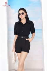 27047B34 - Quần soóc đen cạp phối đai