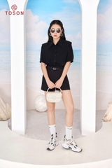 27047B34 - Quần soóc đen cạp phối đai