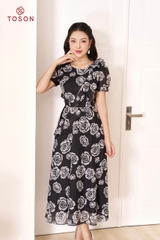 48088H94 - Đầm tơ hoa hồng dáng peplump đính hoa
