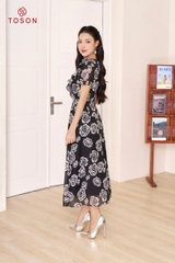 48088H94 - Đầm tơ hoa hồng dáng peplump đính hoa