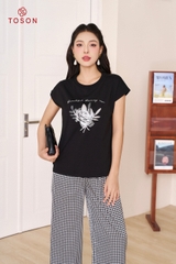 AP208B24 - Áo cotton đen tay dơi, in hoa hồng