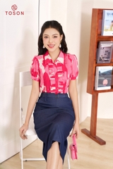 11049C24 - Áo lụa silk loang cam cổ đức