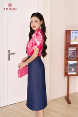 11049C24 - Áo lụa silk loang cam cổ đức