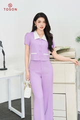 B1208T94 - Bộ tím: áo đờ mi phối cổ trắng + Quần suông