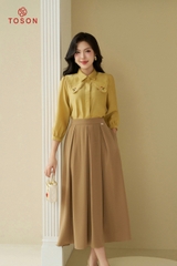 38669N94 - Chân váy dáng dài lụa nâu, xòe xếp ly (Limitted)
