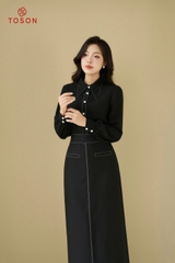 38037B94 - Chân váy đen dài diễu chỉ phối trắng