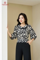 13525H94 - Áo cổ sen, tơ kem in họa tiết