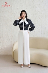 12613J14 - Áo lụa chấm bi phối nơ trắng