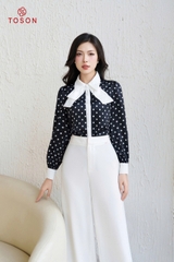 12613J14 - Áo lụa chấm bi phối nơ trắng