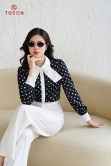 12613J14 - Áo lụa chấm bi phối nơ trắng