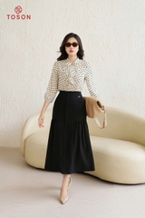 11110 - Áo chiffon họa tiết, cổ tàu xếp bèo