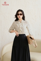 11110 - Áo chiffon họa tiết, cổ tàu xếp bèo