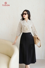 11110 - Áo chiffon họa tiết, cổ tàu xếp bèo