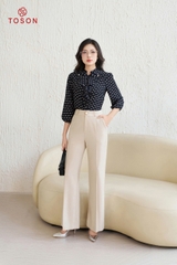11110 - Áo chiffon họa tiết, cổ tàu xếp bèo