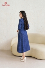 44536J94 - Đầm xòe bò cotton chấm bi cổ trắng