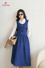 JBC09J14 - Bộ cotton bò chấm bi: Áo phối trắng + CV