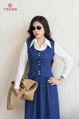 JBC09J14 - Bộ cotton bò chấm bi: Áo phối trắng + CV
