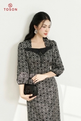 46640H94 - Đầm lụa họa tiết dáng suông A