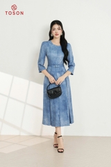 JDK45X94 - Đầm cotton bò xòe xếp ly