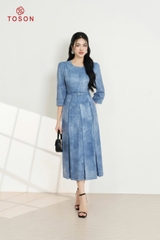 JDK45X94 - Đầm cotton bò xòe xếp ly