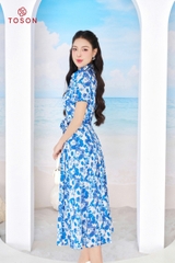 42006 - Đầm thô cổ đức xòe xếp ly