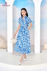 42006 - Đầm thô cổ đức xòe xếp ly
