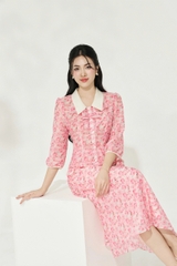 B1361H94 - Bộ tơ hoa: áo phối cổ + CV xòe