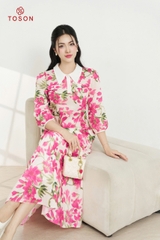 B1373H94 - Bộ thô hoa : Áo croptop tay lỡ + CV xòe
