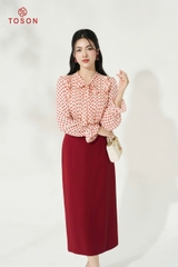 10630J14 - Áo lụa silk chấm bi đỏ, cổ buộc nơ