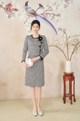 S8350K24 - Set bộ tweet kẻ đen trắng: Vest đính hoa + CV