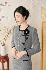 S8350K24 - Set bộ tweet kẻ đen trắng: Vest đính hoa + CV