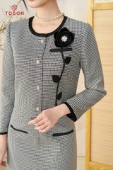 S8350K24 - Set bộ tweet kẻ đen trắng: Vest đính hoa + CV