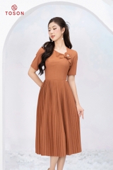 44226N64 - Đầm nâu xước nhật dập ly đính hoa TT