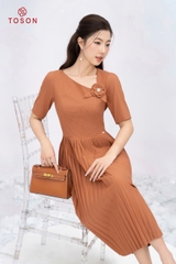 44226N64 - Đầm nâu xước nhật dập ly đính hoa TT