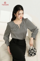 11502K94 - Áo lụa kẻ đen trắng